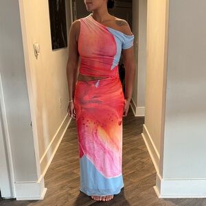 Peppermayo Vibrant Blue and Pink Maxi Skirt